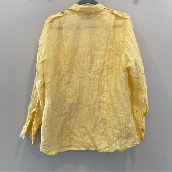 BASLER Button Down Shirt Linen Blend Yellow Large - Picture 4 of 7